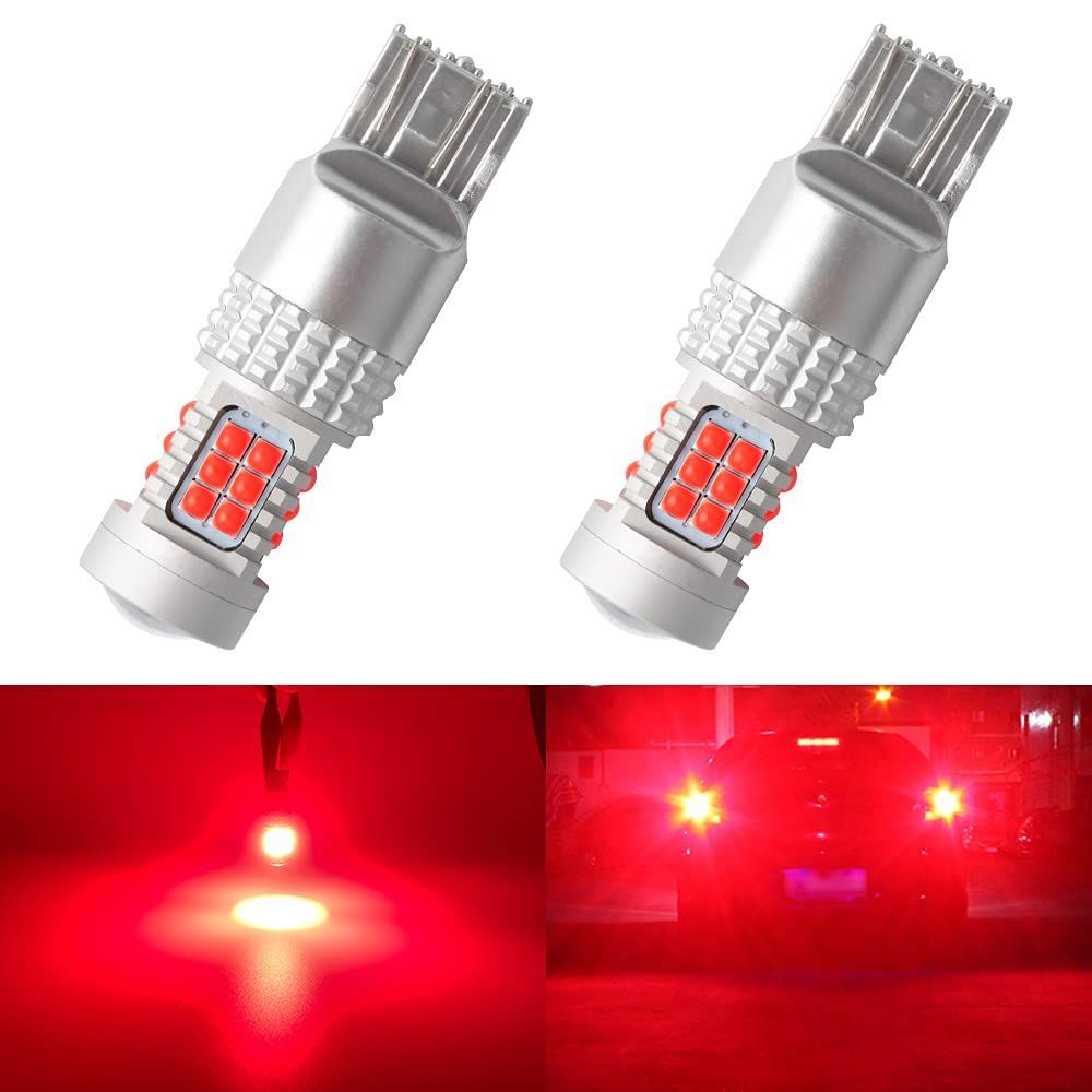 FUTWOD T20 LED ダブル ブレーキランプ 赤 レッド 爆光 キャンセラー内蔵 ウェッジ 7443 W21/5W LEDバルブ 電球 12V 車 テールランプ ストップランプ ブレーキ 車検 無極性 拡散型3030SMD 30連 2個入り