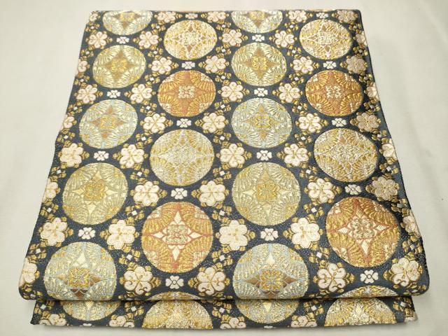 平和屋着物●両面　六通柄袋帯　唐織　作家物　草花丸文　金銀糸　正絹　逸品　CAAV7106hy 平和屋着物○両面 六通柄袋帯 唐織 作家物 草花丸文 金銀糸 正絹 逸品