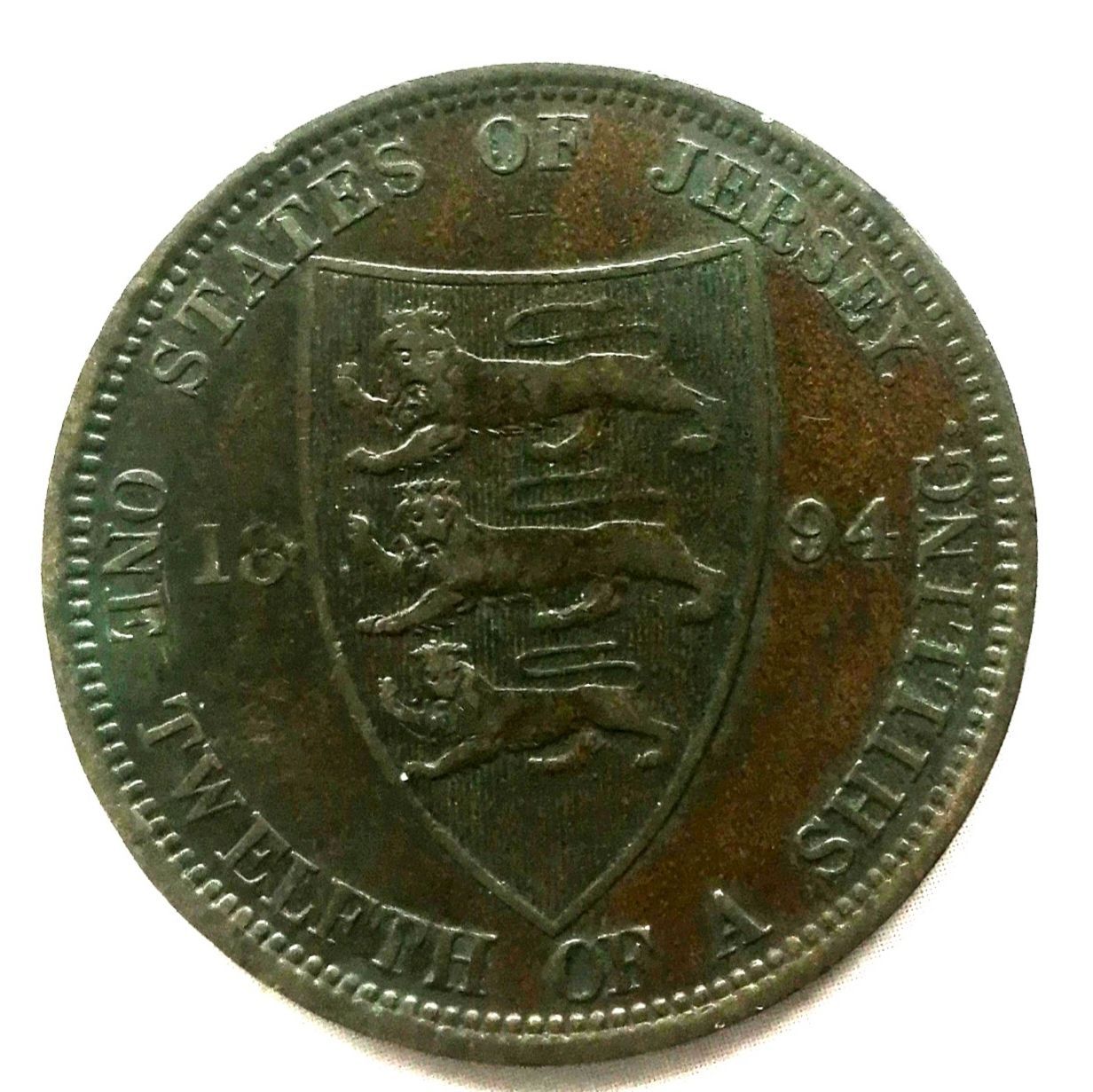 英領ジャージー諸島　ヴィクトリア女王　１／１２ シリング青銅貨　１８９４