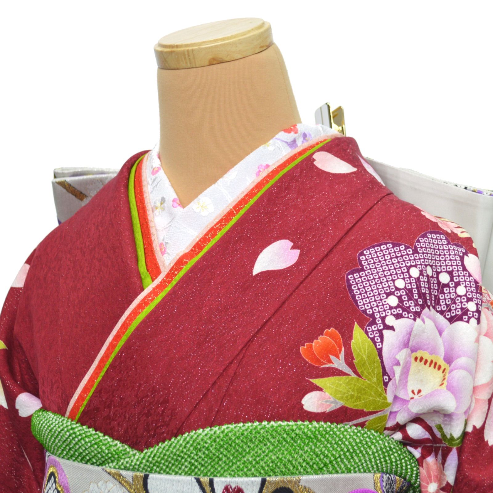 即日発送】《美品》正絹 振袖フルセット L〜LLサイズ 成人式 桜 深赤地