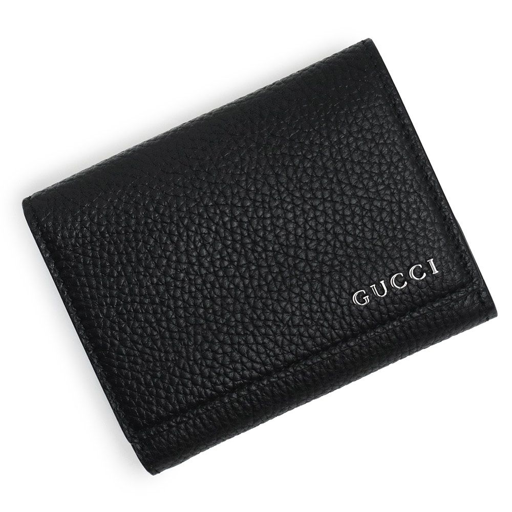グッチ メタルロゴ コンパクト 三つ折り財布 レザー ブラック 黒 シルバー金具 771210 GUCCI