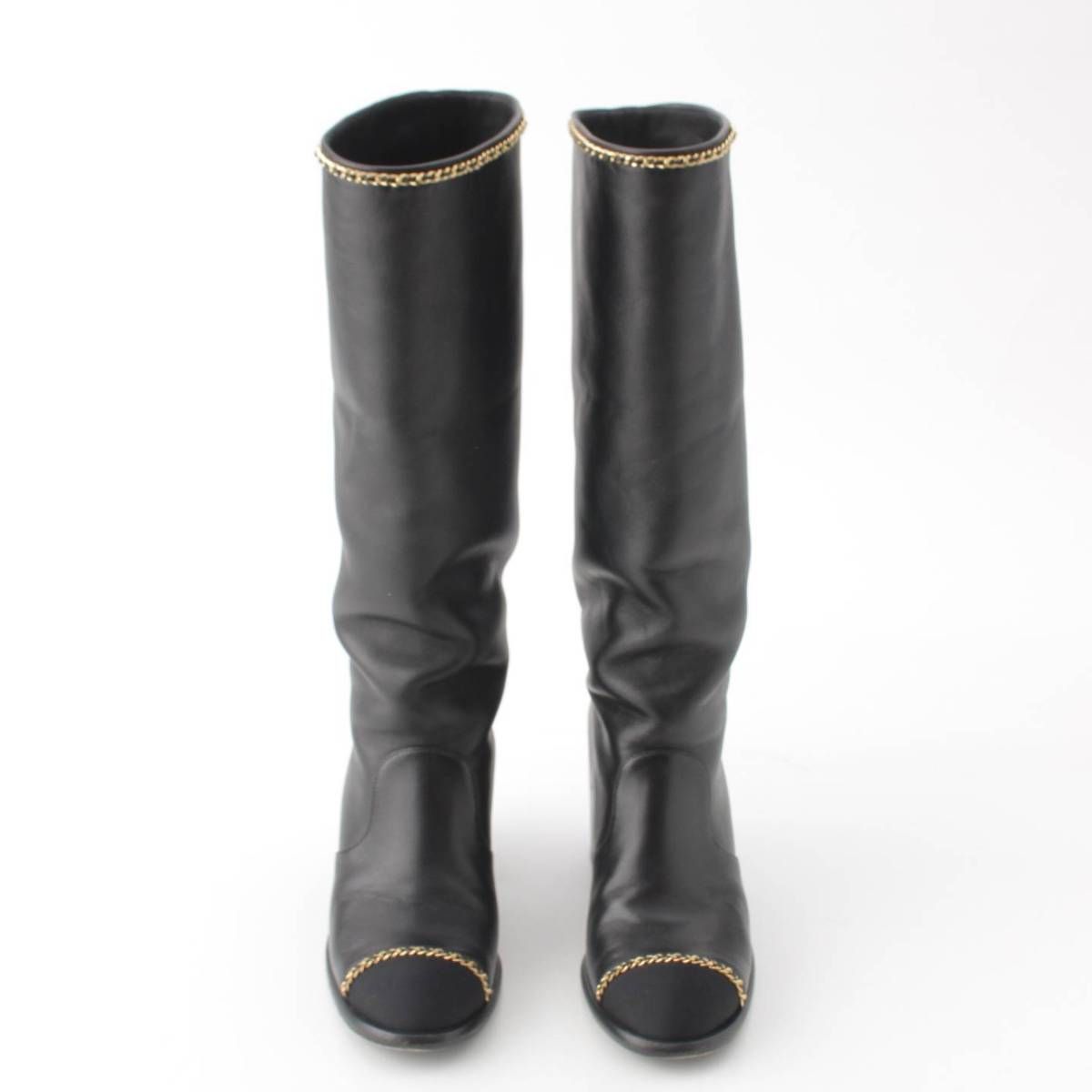 シャネル ココマーク レザー ロングブーツ シャネル】Chanel ココマーク チェーン レザー ロングブーツ G37830