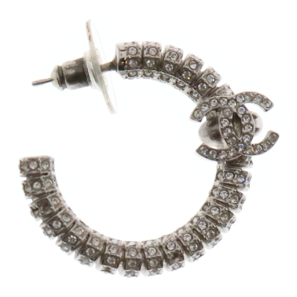CHANEL シャネル ココマーク フープ ピアス ラインストーン メタル シルバー A23P アクセサリー