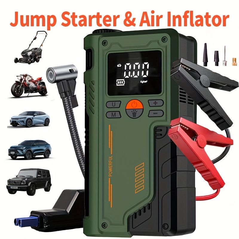 JKUOO 多機能カージャンプスターターとエアポンプ - セミオートマチック緊急ブースター USB充電 最大36V動作電圧 車 自転車 オートバイ用