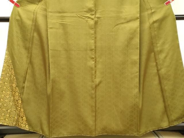 平和屋着物○訪問着 花唐草文 小葵地紋 鶯色 金糸 正絹 逸品 未使用  