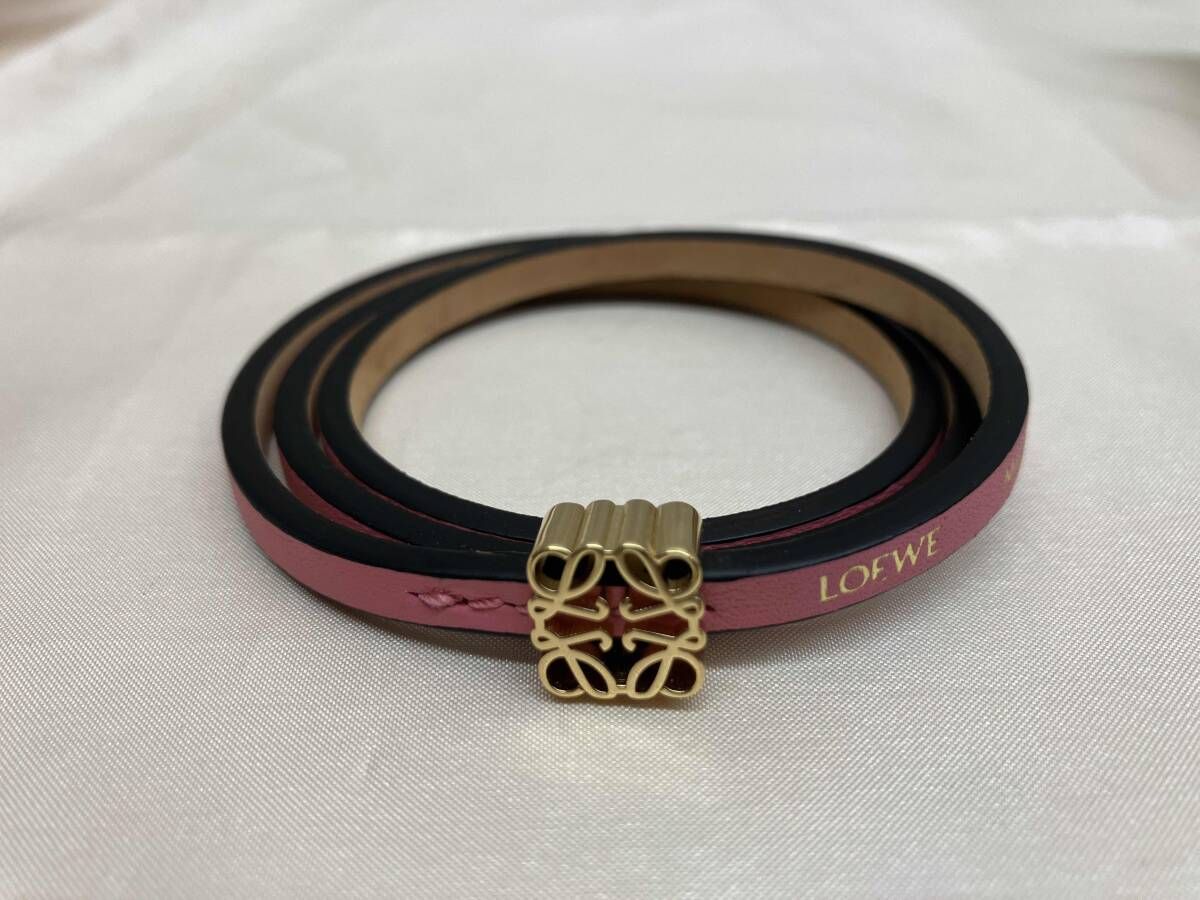 LOEWE ロエベ ツイストバングル Mサイズ 約18cm 約9.9g ピンク 保存袋 保存