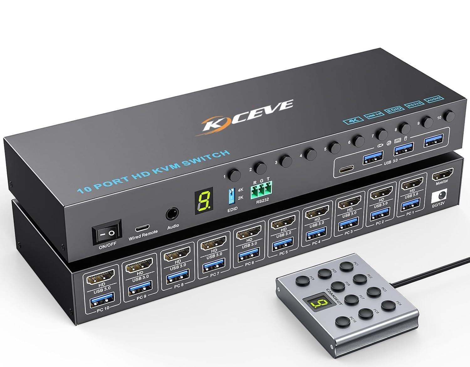 AIMOS HDMI KVM 切替器 4K 60Hz 10入力1出力 USB 3.0 EDID保持 音声対応 KVMスイッチ 10PC切替器 キーボード マウス モニターを10PCで共有 RS232をサポート