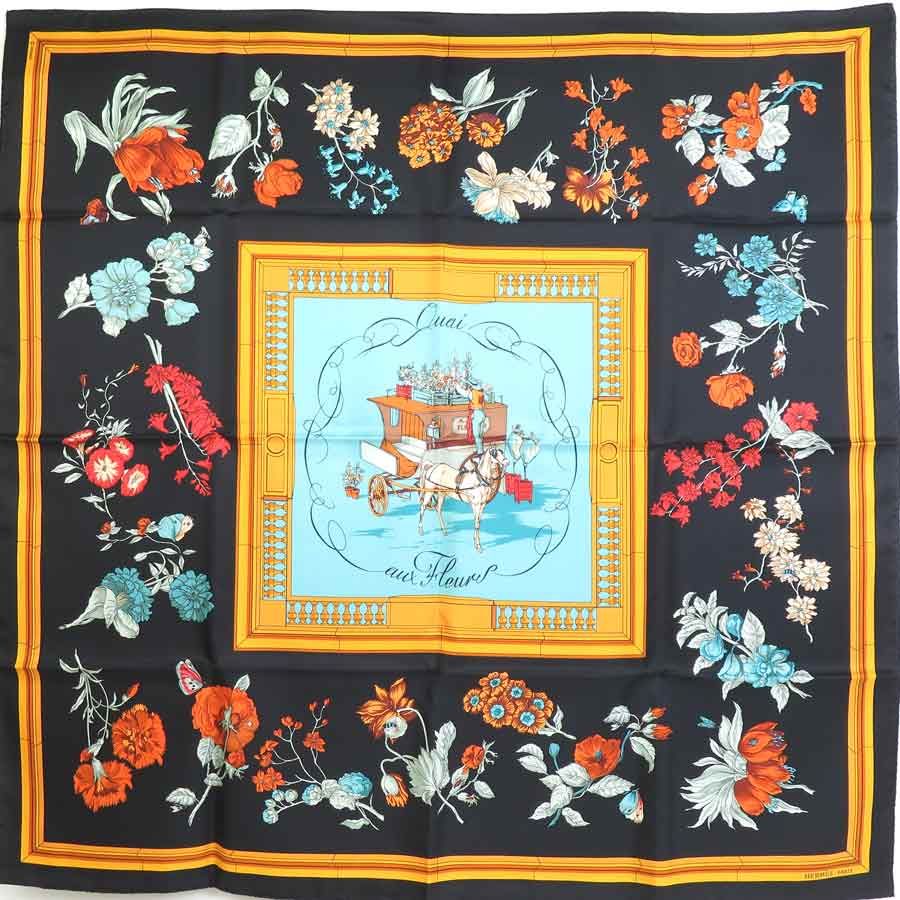 エルメス　スカーフ　カレ　90　花咲く海岸通り HERMES - 美品 エルメス HERMES スカーフ カレ90 Quai aux