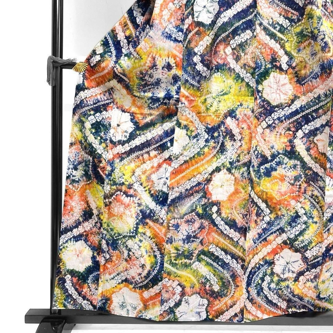 未着用 浴衣 有松鳴海絞り 花模様 カラフル ぼかし染 着物 054a d