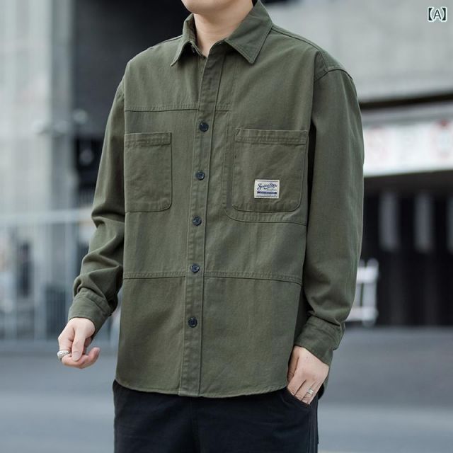 [XL]春 コーデ メンズ  服 シンプル ファッション オシャレ 大人 かっこいい 大きいサイズ ストリート 紳士服 長袖 シャツ 韓国スタイル スリム シャツ カジュアル レイヤリング トップス 