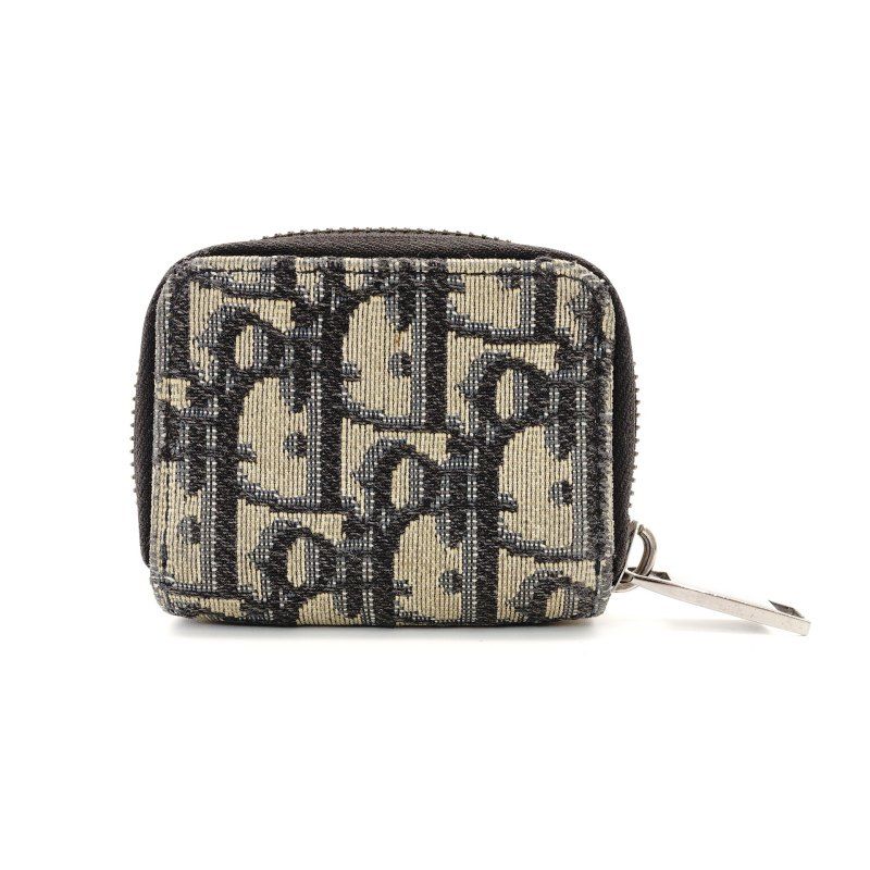 ディオール DIOR トロッター コインケース ミニ 財布 ネイビー×ベージュ キャンバス レザー 7-9-101