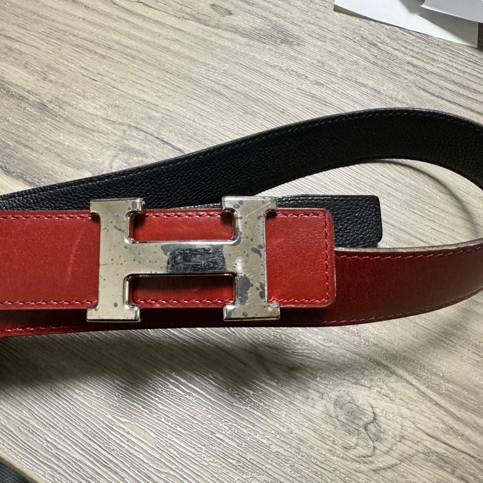 【24時間以内発送】HERMES エルメス ベルト メンズ Sサイズ 赤茶色 シルバー コンスタンス 85