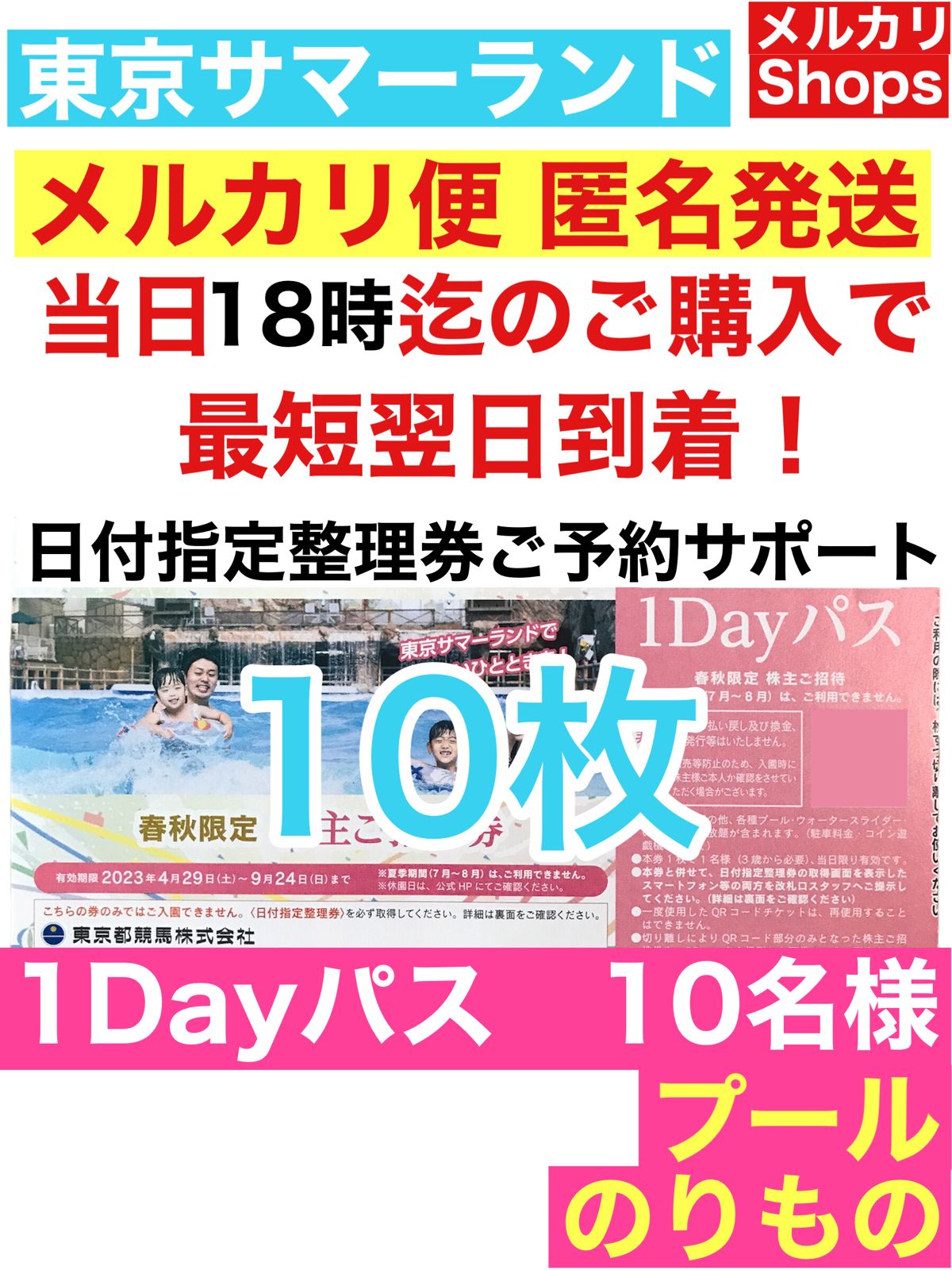 お得！ 東京 サマーランド【10名様】1DAYパス 《プール・遊園地