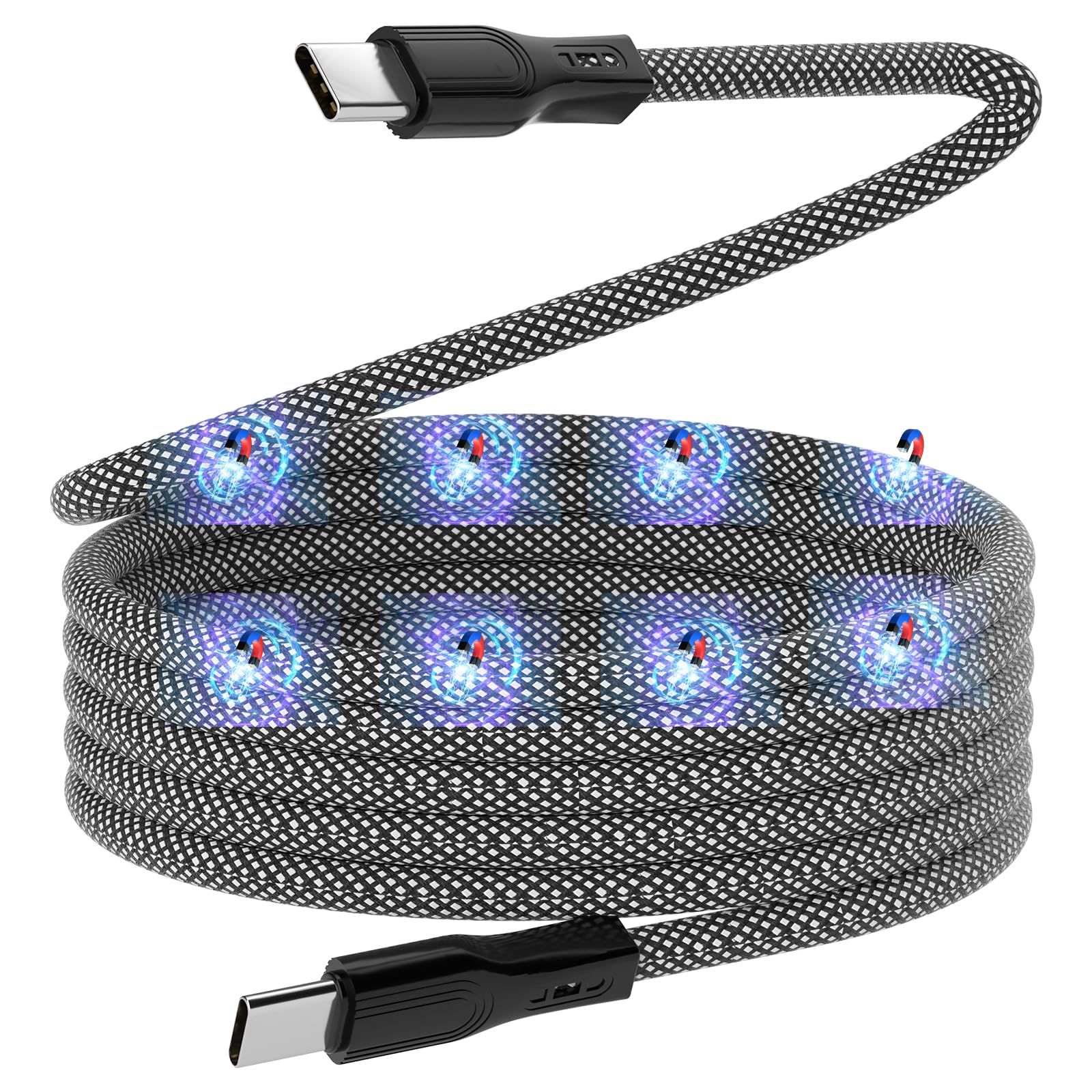 Magtame タイプcケーブル 磁石付き 自動収納 usb-cu0026usb-cケーブル60W PD対応 急速充電Type C to Type Cケーブル 二重ナイロンiPhone15シリーズ/MacBook Pro/Ma [ブラック] [1M] [C to C]