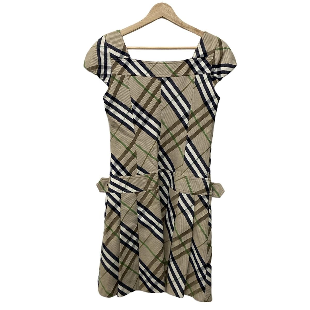 バーバリーブルーレーベル ワンピース サイズ38 M レディース - ライトブラウン×ネイビー×マルチ 半袖 ひざ丈 チェック柄