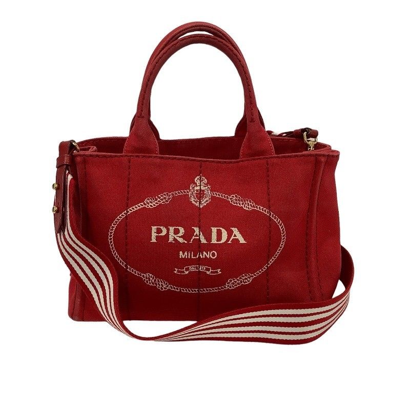 プラダ（PRADA）カナパ Sサイズ ロッソ ストライプ 2WAYトート＆ショルダー 1BG439 カードなし レッド キャンバストートバッグ  【中古】KB-8617 - メルカリ