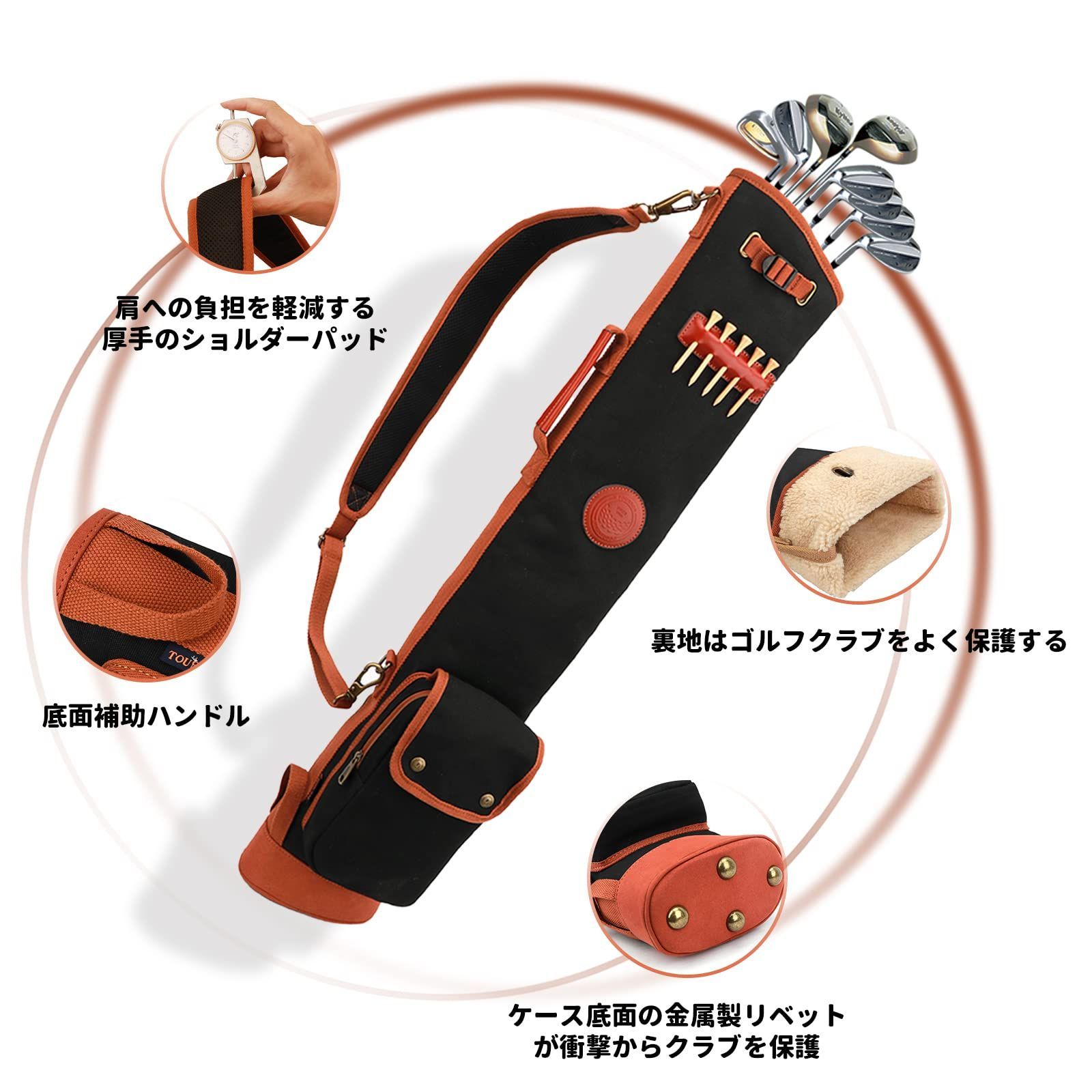 TOURBON ゴルフ クラブケース 練習用 軽量 フリースパッド入り ゴルフバッグ-ブラック ブラック TOURBON ゴルフ クラブケース 練習用 軽量 フリース