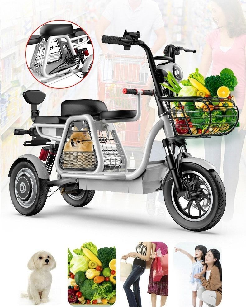 大人用3輪電動自転車 スクーター付きロック付き高速バッテリー充電器帽子付きショッピング用
