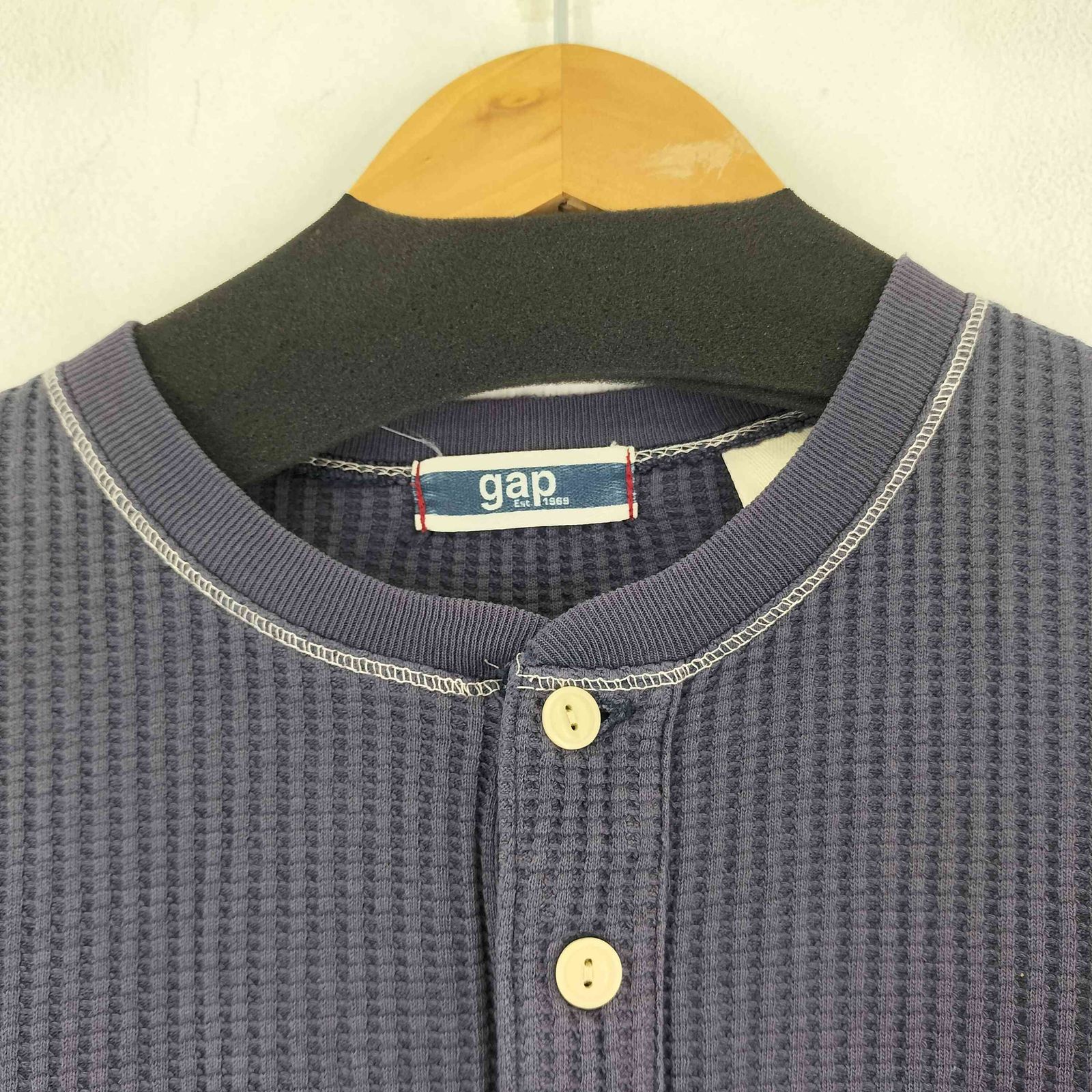 90s 00s old GAP フェード ヘンリーネック サーマルシャツ ナス紺 ギャップ Gap 00S ヘンリーネック サーマルカットソー ナス紺 メンズ