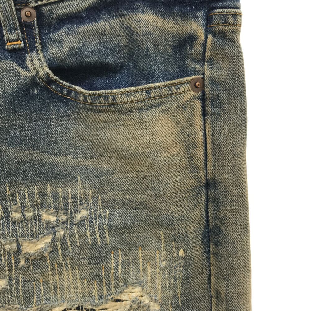 MLVINCE (メルヴィンス) TYPE-1 SLIM DESTROYED JEANS デストロイダメージ加工 スリムロングデニムパンツ リメイク  スナップ インディゴ - メルカリ