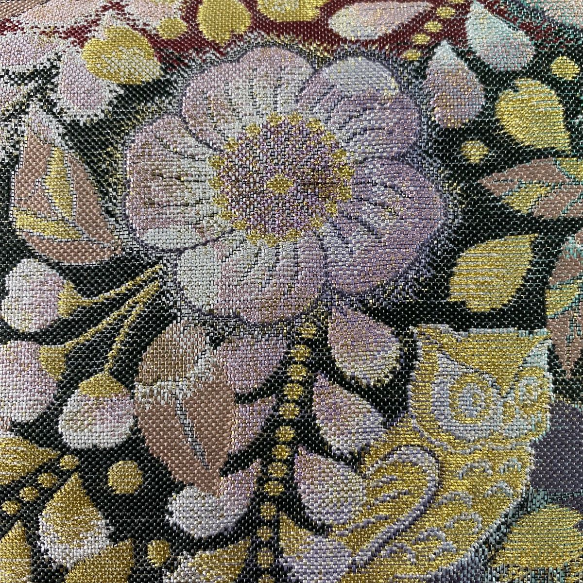 袋帯 美品 秀品 やまと 辻が花柄 みみずく 金糸 箔 灰紫 六通