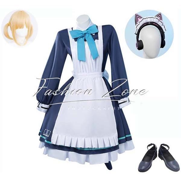 ◆ブルーアーカイブ Blue Archive 風 才羽 モモイ メイド服 コスプレ衣装 ウィッグ 靴 cosplay ハロウィン 演出服 変装
