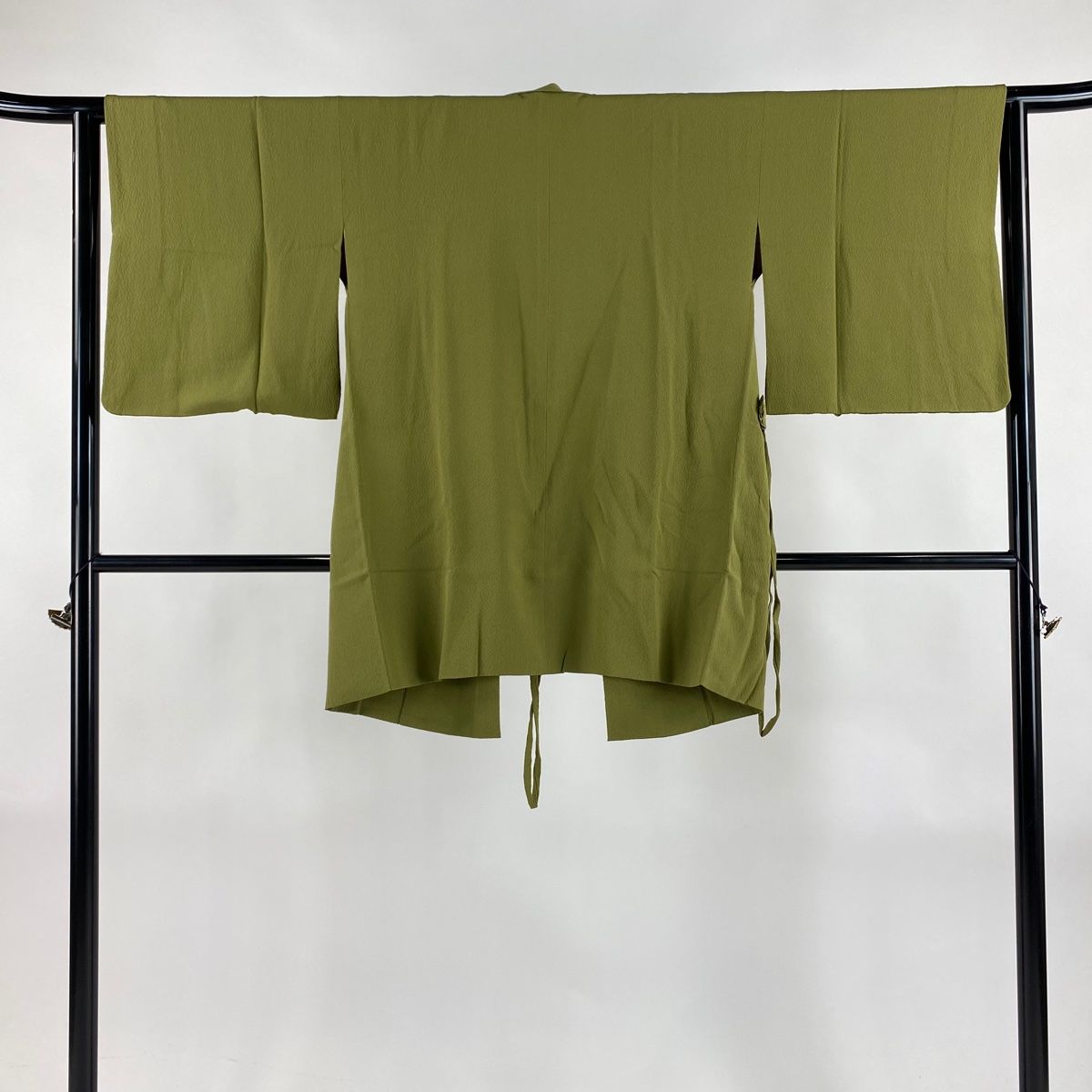 道中着 身丈84.5cm 裄丈63cm S 花井幸子 和装コート 着物衿 落款 縮緬 鶯色 正絹 秀品