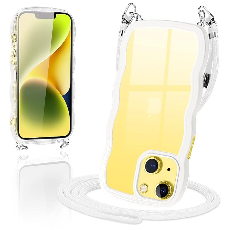 新品　iPhone14 Plus ケース クリア ショルダー いPhone14plus スマホケース カバー 肩掛け 首掛け 斜めかけケース 創意 個性 可愛い かわいい 韓国 透明 TPU 薄型 耐衝撃 アイフォン14Plus(ホワイト)