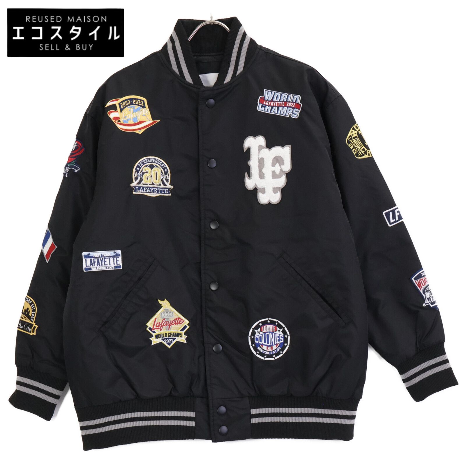 LFYT エルエフワイティー LS231001 ALL OVER EMBLEM SATIN VARSITY JACKET ワッペン装飾 スタジャン| M