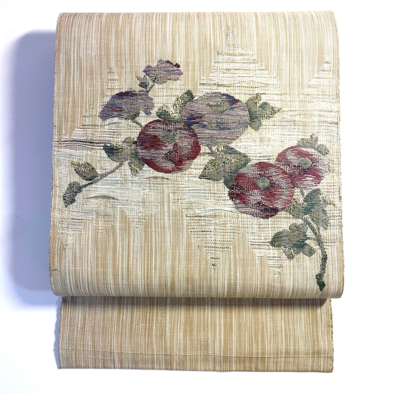 楽天市場】名古屋帯 絞りの花柄模様 紬 チェック柄 濃茶色 O-4118 