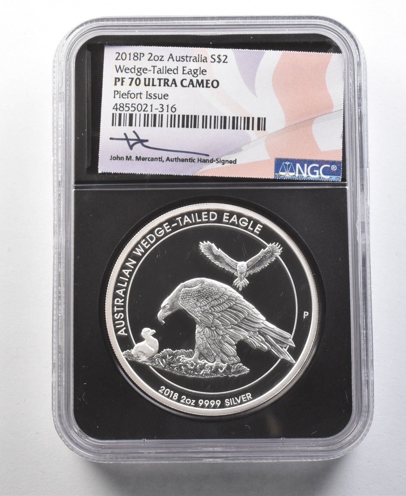 2018年 P Atralia 2ドル銀貨 オナガワシ ピエト メルカンティ PF70 NGC