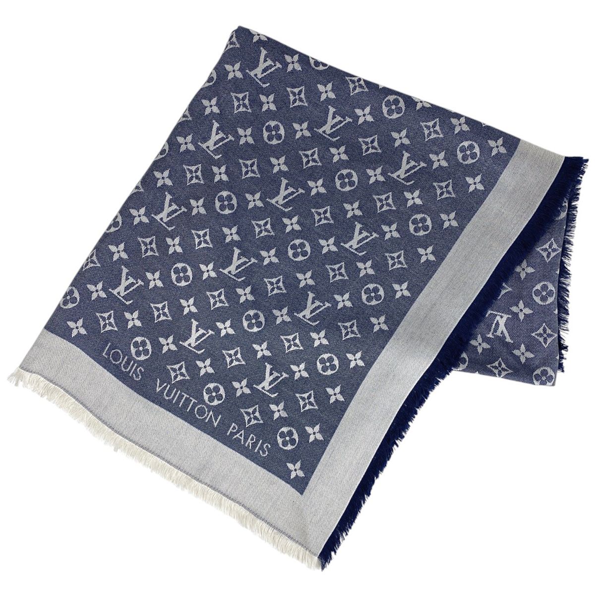 ルイ ヴィトン Louis Vuitton ショール モノグラム デニム ストール ショール ショール シルク ウール ネイビー レディース