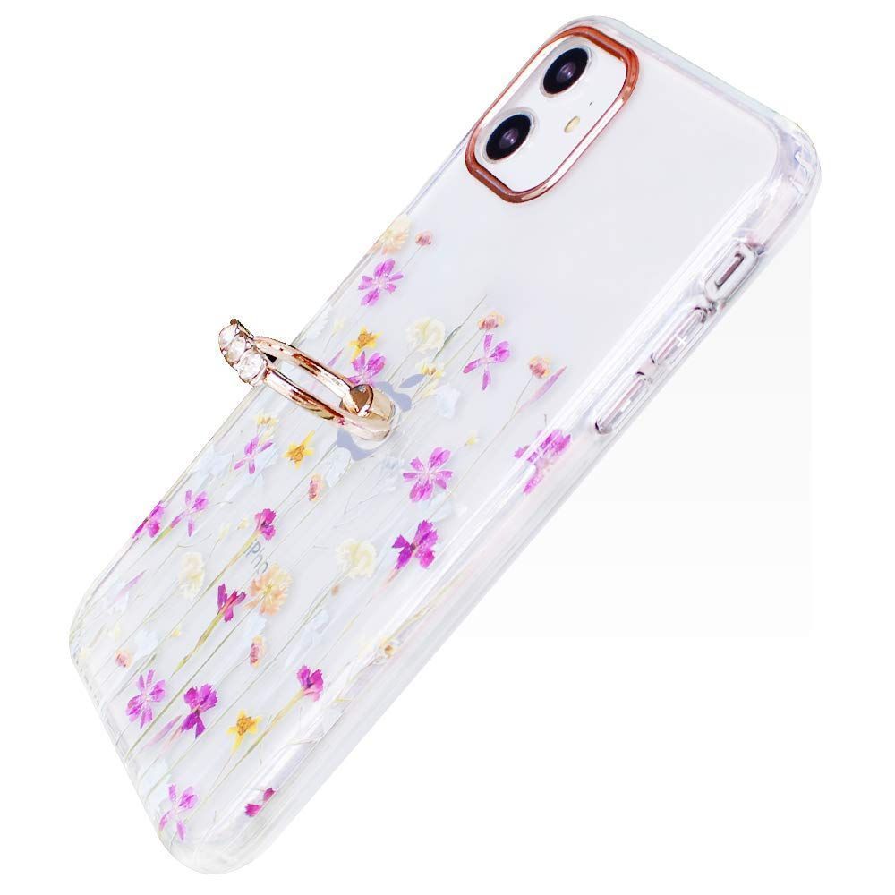 【数量限定】用 用 iPhone11 カバー iPhone11 携帯カバー スマホケース 耐衝撃 (iPhone11 女性人気 キャラクター おしゃれ 6.1 ディズニー かわいい 花柄 クリア 花柄リング-2) リング付き ケース YUYIB