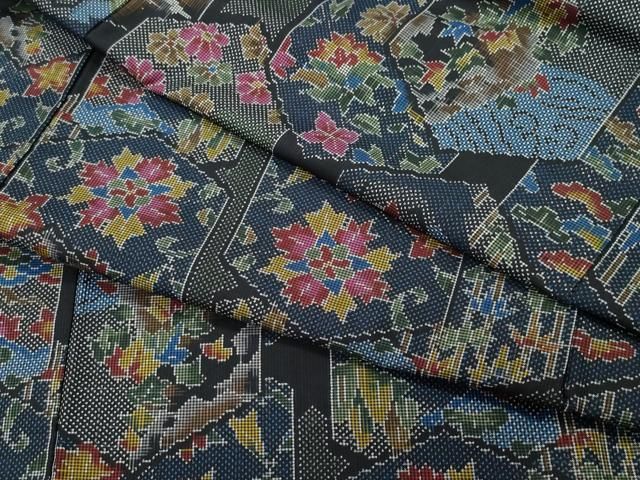 平和屋着物○本場大島紬 7マルキ 亀甲草花文 正絹 逸品 CAAT6972vf