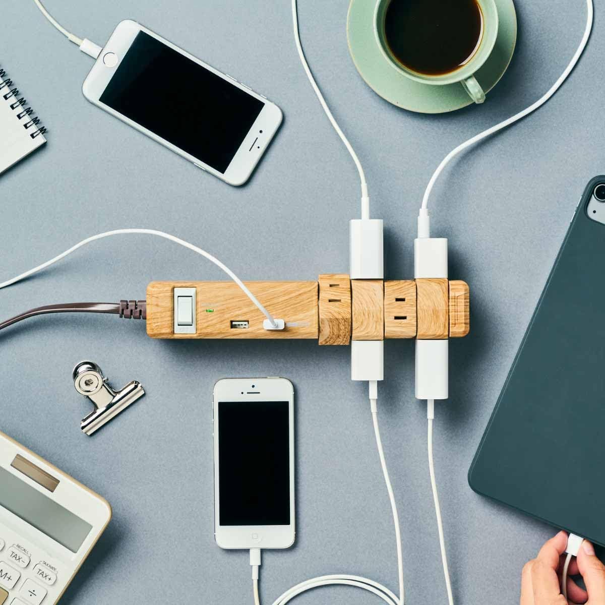 FARGO PT605BEWD TAPKING USB AC6個口 4.8A USB4ポート ベージュウッド Fargo TAPKING USB 4.8A 可動式電源タップ＋USB充電