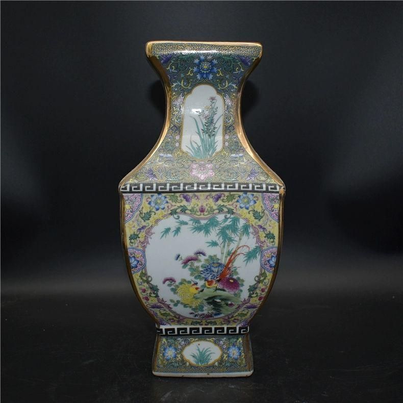 清乾隆琺瑯彩四方花鳥尊瓶 景徳鎮 陶磁器 装飾品 現代工芸品