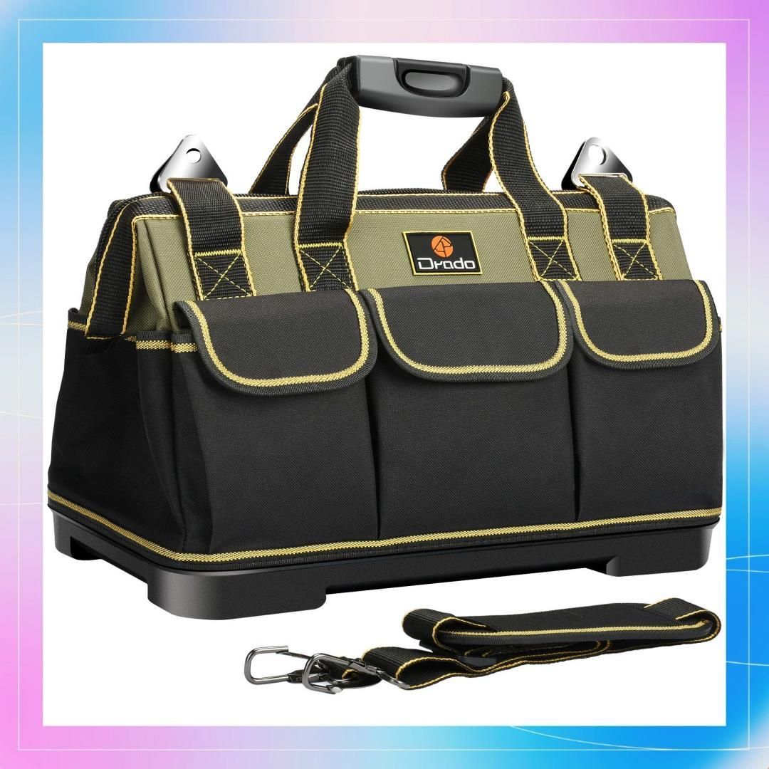 【在庫限り】Color:グリーン Drado ツールバッグ 工具バッグ 工具袋 道具袋 工具差し入れ 大口収納 1680Dオックスフォード 特化プラスチック底部 ベルト付 防水 40×23×28