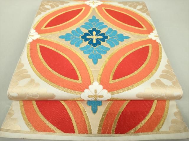 平和屋着物○六通柄袋帯 霞七宝花文 金糸 正絹 逸品 DAAL5149ps