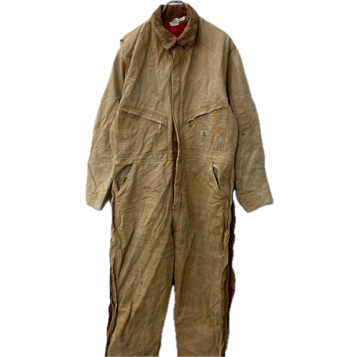 Carhartt 中綿 ダック 長袖つなぎ W46 ブラウン USA製 ワーク