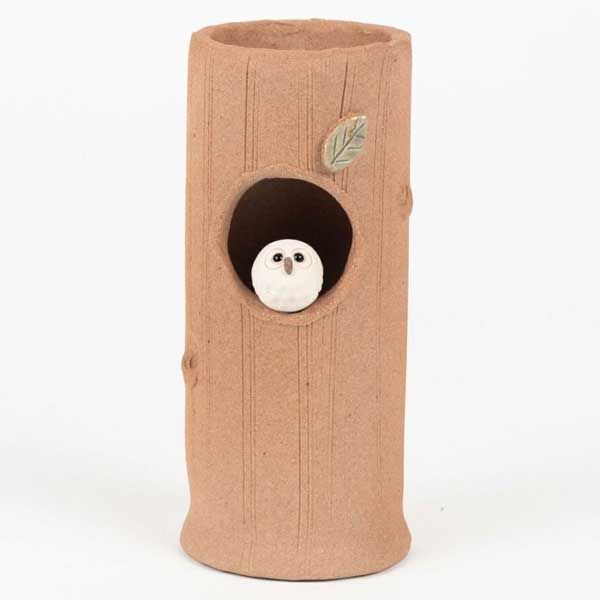 3個セット 火色ふくろう丸花入 信楽焼 陶器 陶製 個性的 シリーズ 感 高品質 レトロモダン かわいい 定番 和洋 花器 民芸品 梟 ほっこり モチーフ ユニーク 花瓶 差し 挿し 筒型 円柱形