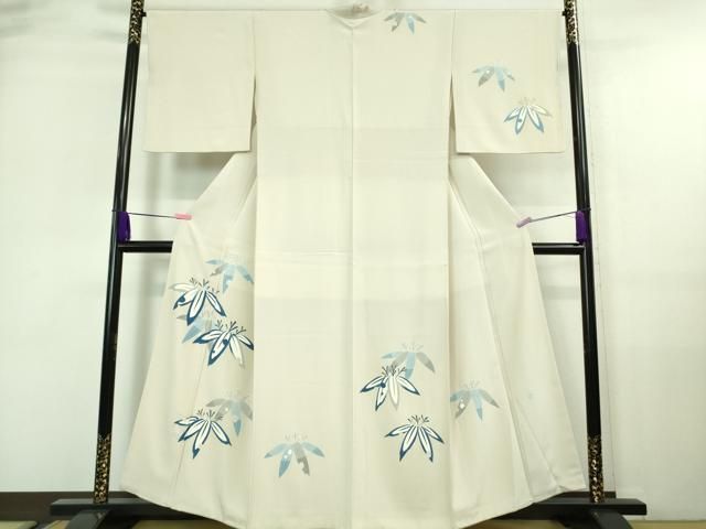 平和屋着物□極上 本加賀友禅作家 湯本エリ子 訪問着 笹の葉 象牙色地  