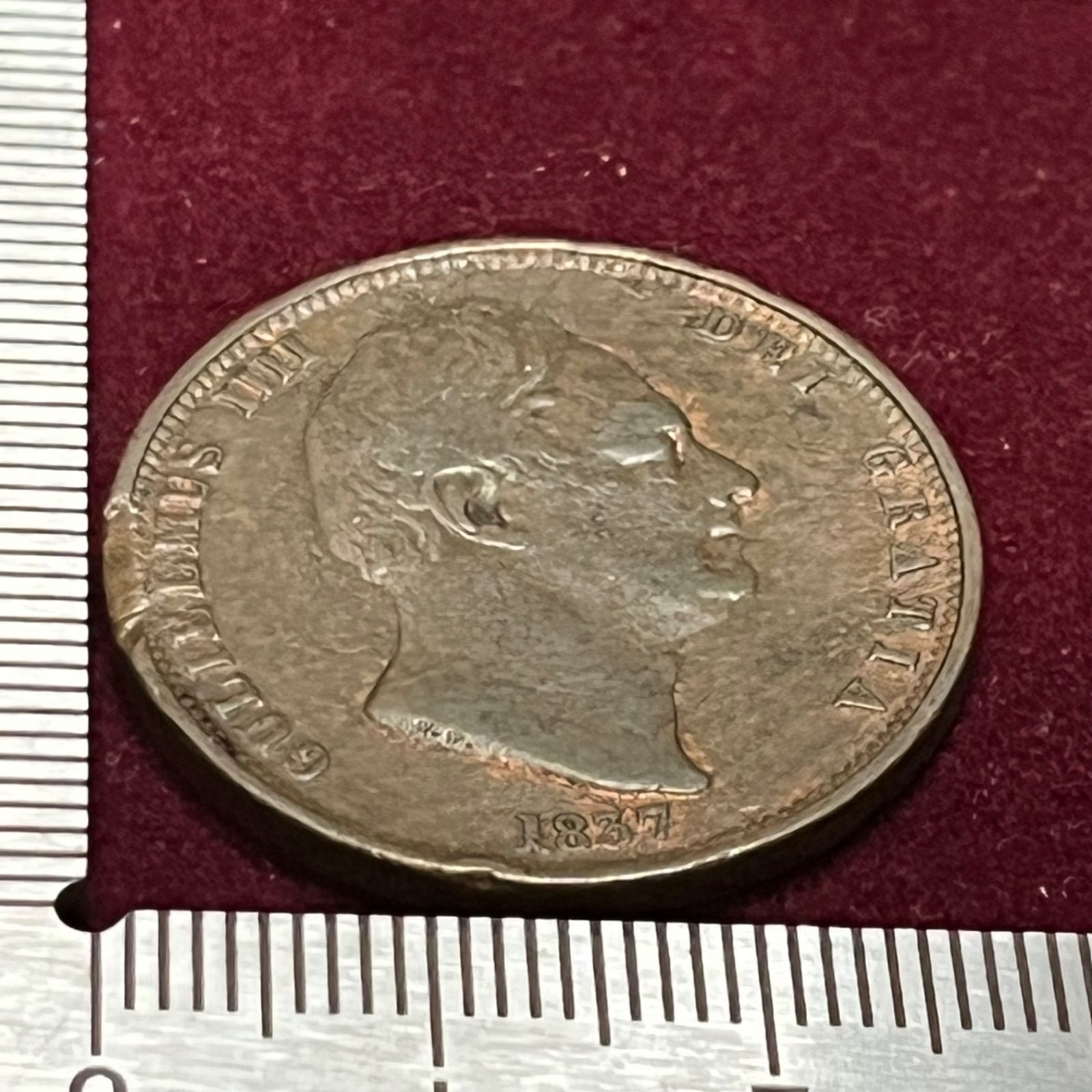 銅貨 状態 1837年 イギリス ハーフペニー銅貨 ウィリアム4世 Britannia ブリタニア座像 年号 420