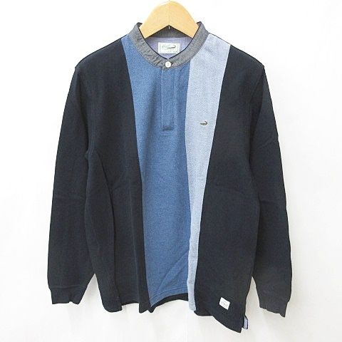クロコダイル CROCODILE シャツ カットソー 長袖 ハーフジップ ロゴ ノーカラー 綿 紺 青 ネイビー ブルー 2L