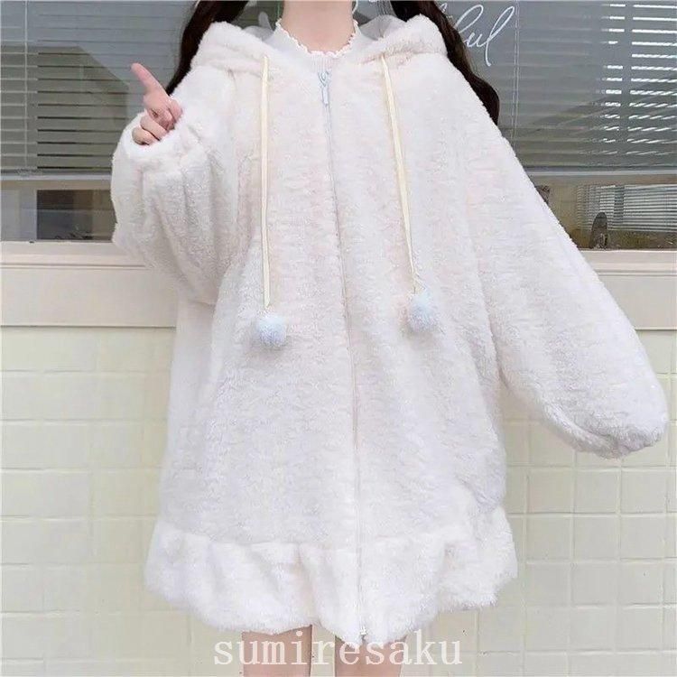 ジャケット レディース キッズ ジュニア コート ロリータ服 ボア うさ耳 ロリータ 上着 フード付き 綿入れ 可愛い アウター もこもこ ルームウェア 秋 冬 ジャケットレディースキッズジュニアコートロリータ服ボアうさ耳