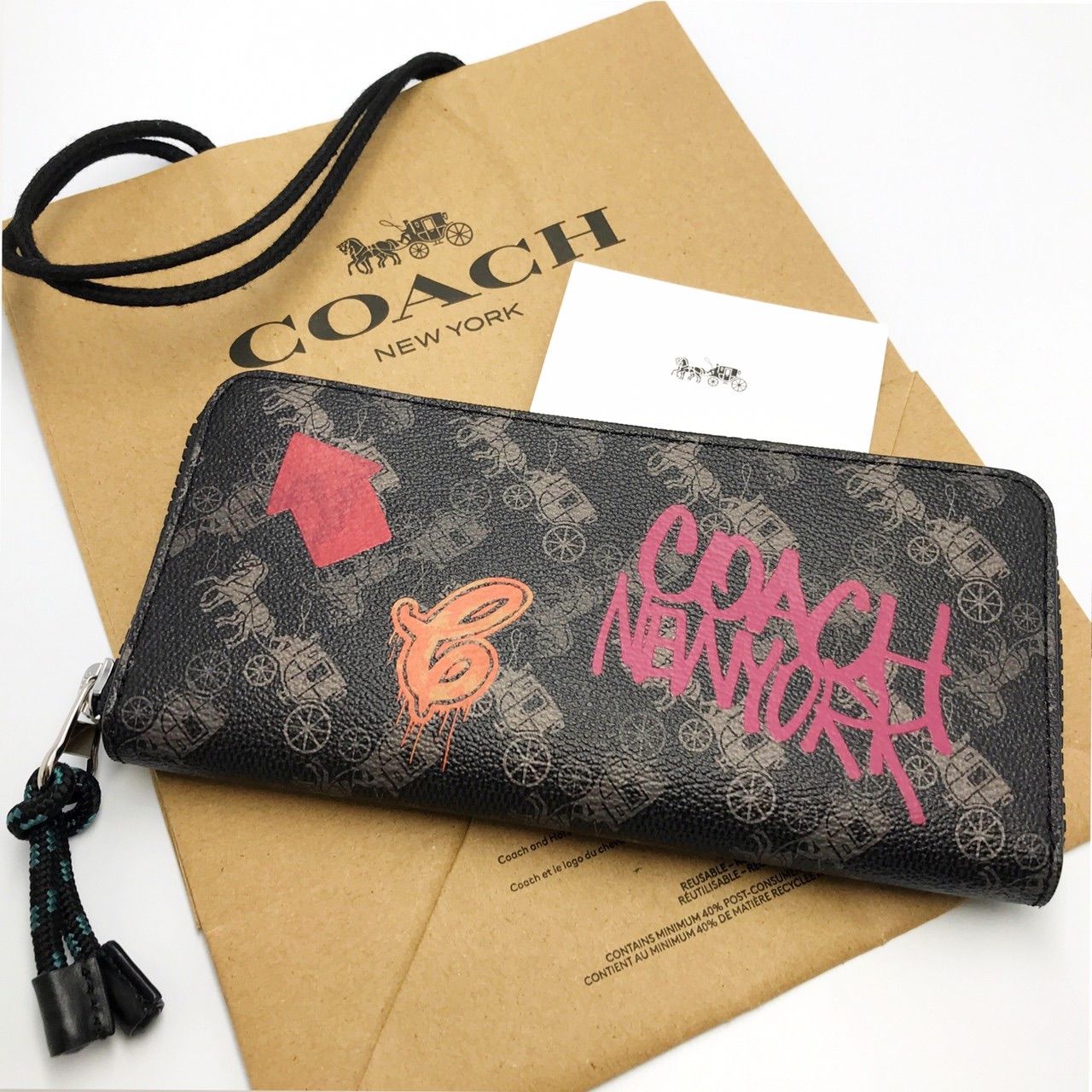 【新品】COACH コーチ 長財布 馬車柄 ラウンドファスナー