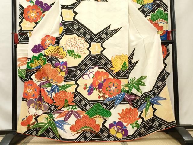 平和屋着物□豪華振袖 駒刺繍 松竹梅花文 金糸 金彩 正絹 逸品