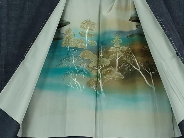 平和屋着物○男性 紬 アンサンブル 長羽織 鉄紺色 やまと誂製 キング