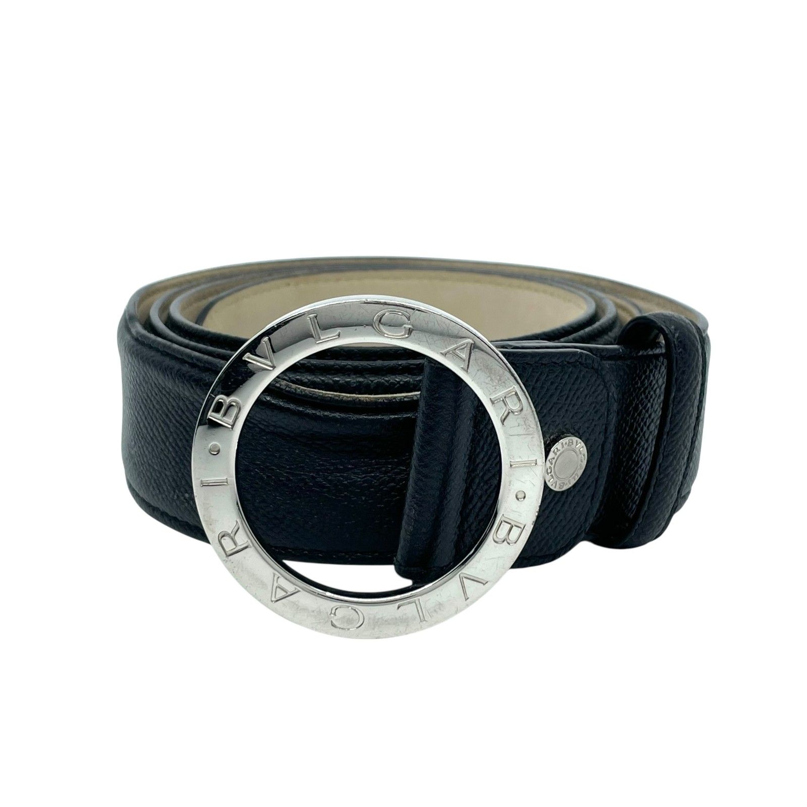 ブルガリ レザーベルト サークル ロゴ 黒 BVLGARI ブルガリ ベルト メンズ 本革 レザー ブラック 黒