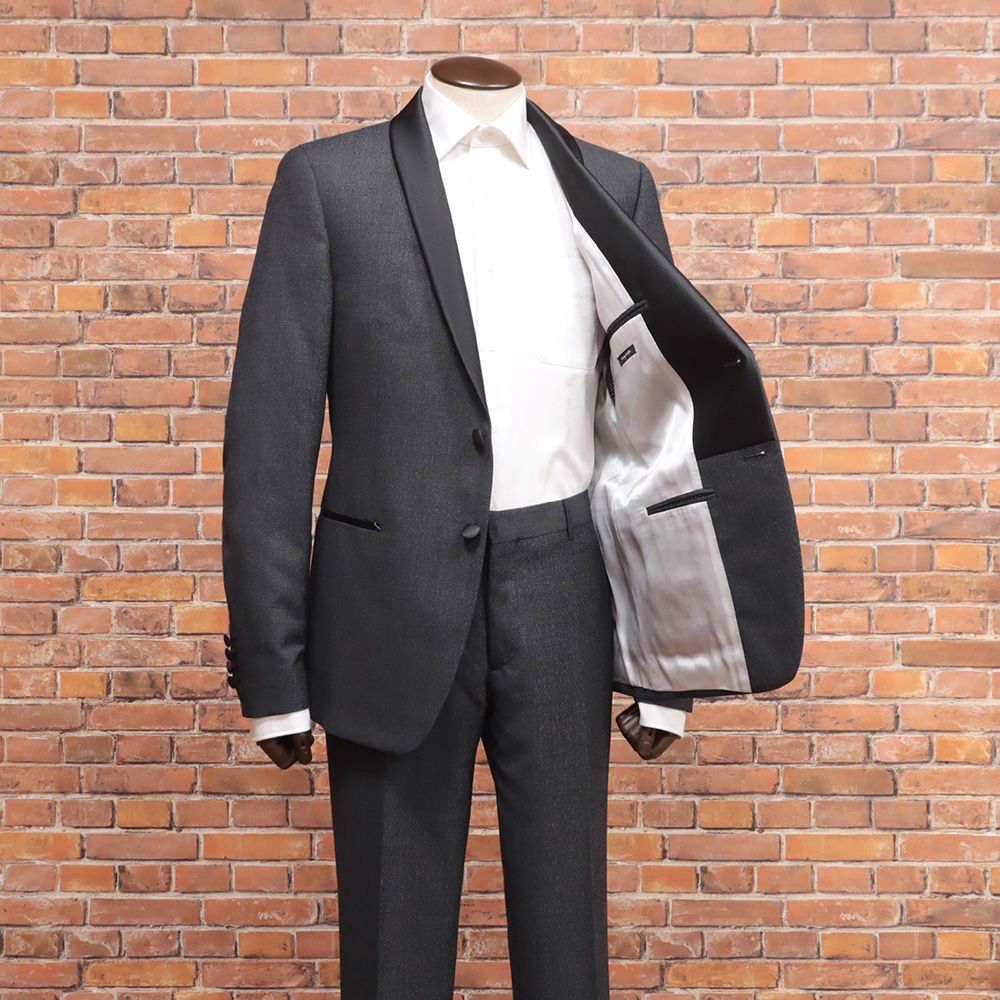 秋冬 PAOLONI 50サイズ タキシード スーツ 上質ウール ドビー織り ショール イタリア製 パオローニ ダークグレー md336