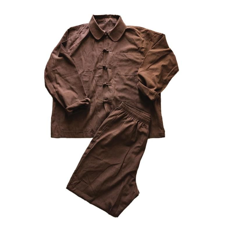 VETLER ベトラー チャイナ服 セットアップ ルームウェア パジャマ メンズ レディース 収納袋付き 旅行 服 BROWN ブラウン
